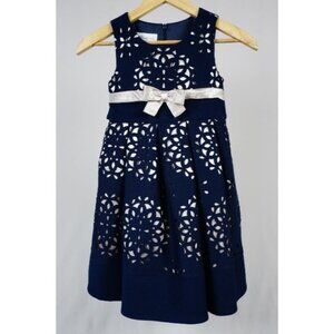 Bonnie Jean Girls' Laser-Cut Overlay Navy Blue Special Occasion Dress Size 6